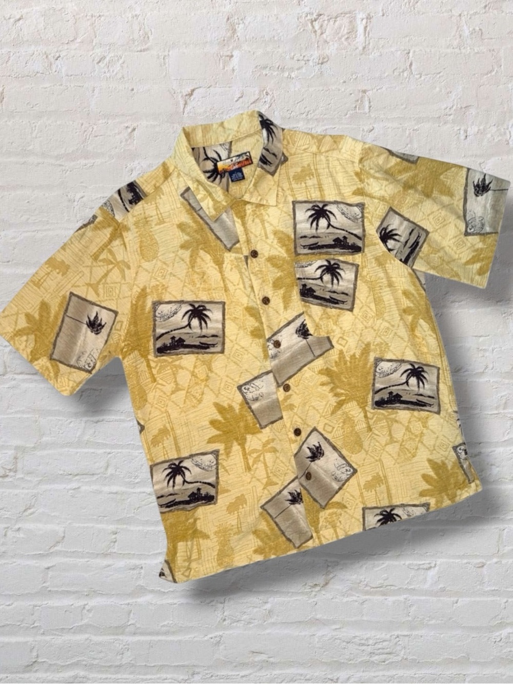 Havana Jack’s Café 100% Silk Hawaiian Shirt Size L Palm Tree Aloha Camp Shirt